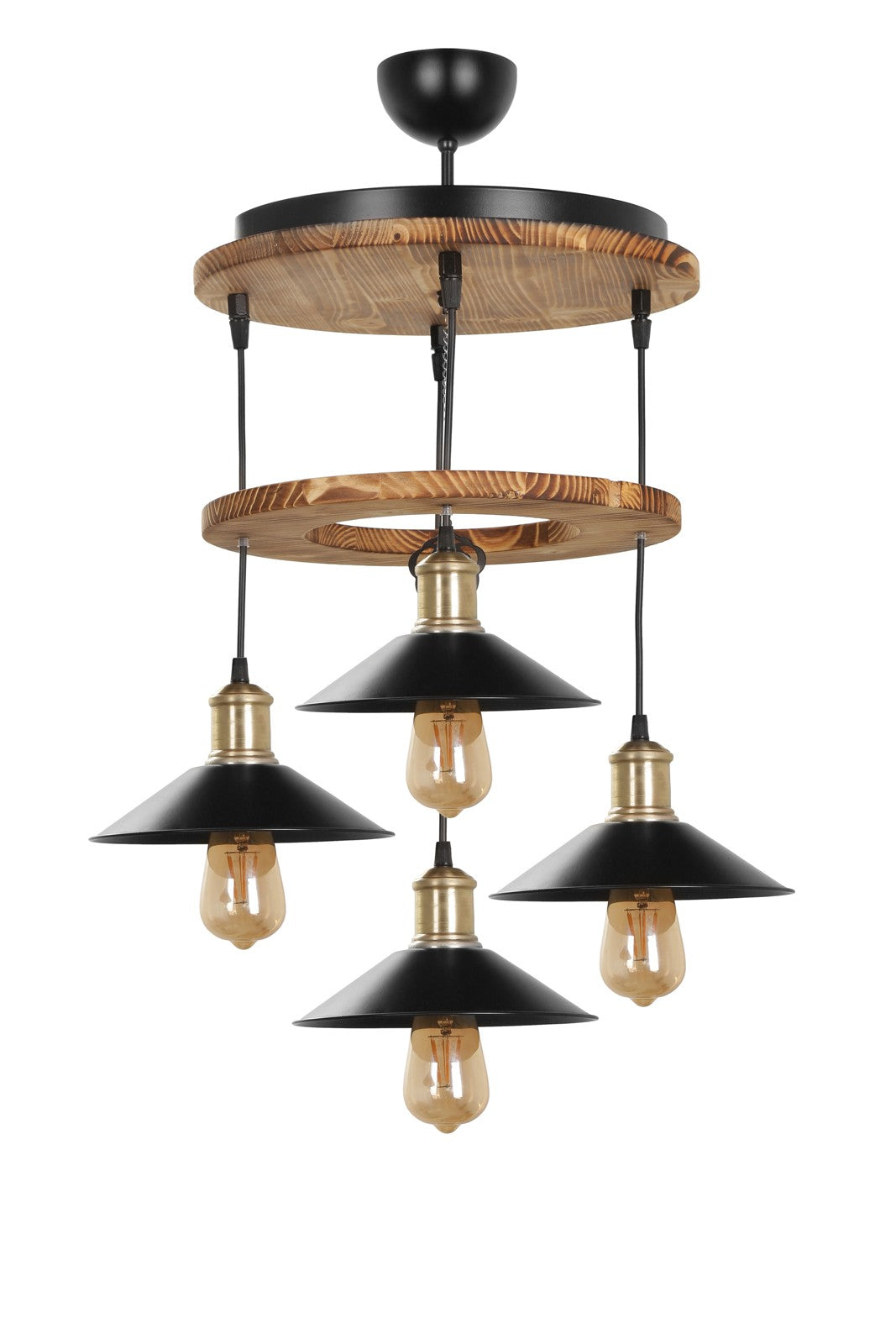 Candeeiro de Teto – 35 cm – Marrom e Preto – Madeira e Metal