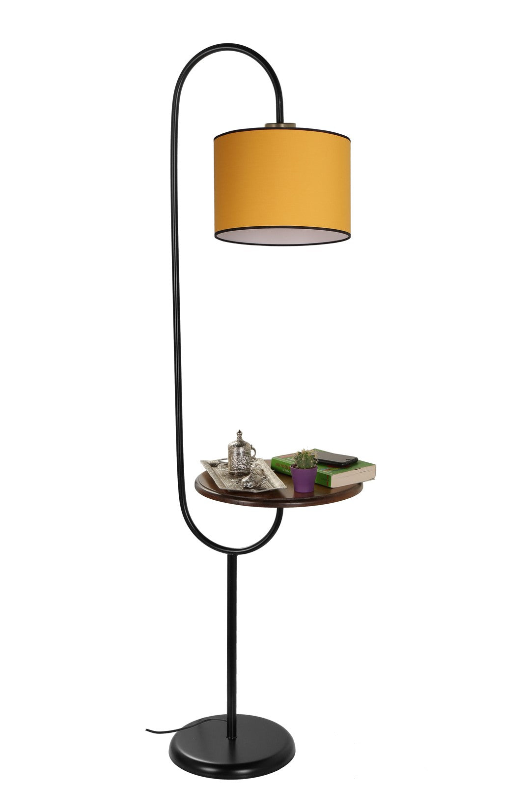 Candeeiro de Pé - 160 cm - Mostarda - Metal e Tecido