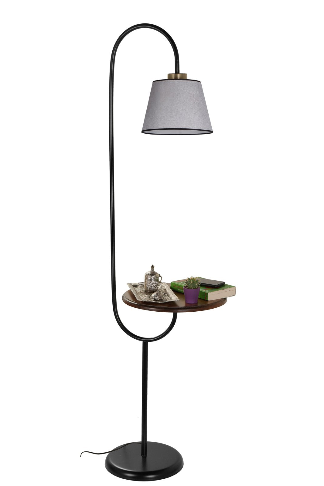Candeeiro de Pé – 160 cm – Cinza – Metal e Tecido