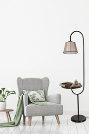 Candeeiro de Pé - 160 cm - Bege Escuro - Metal e Tecido