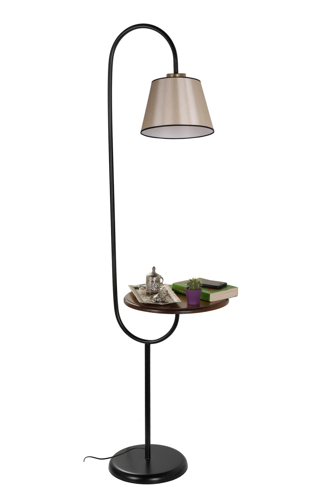Candeeiro de Pé - 160 cm - Bege Escuro - Metal e Tecido