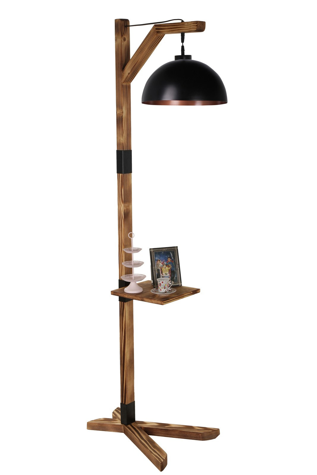 Candeeiro de Pé – 185 cm – Preto – Madeira e Metal