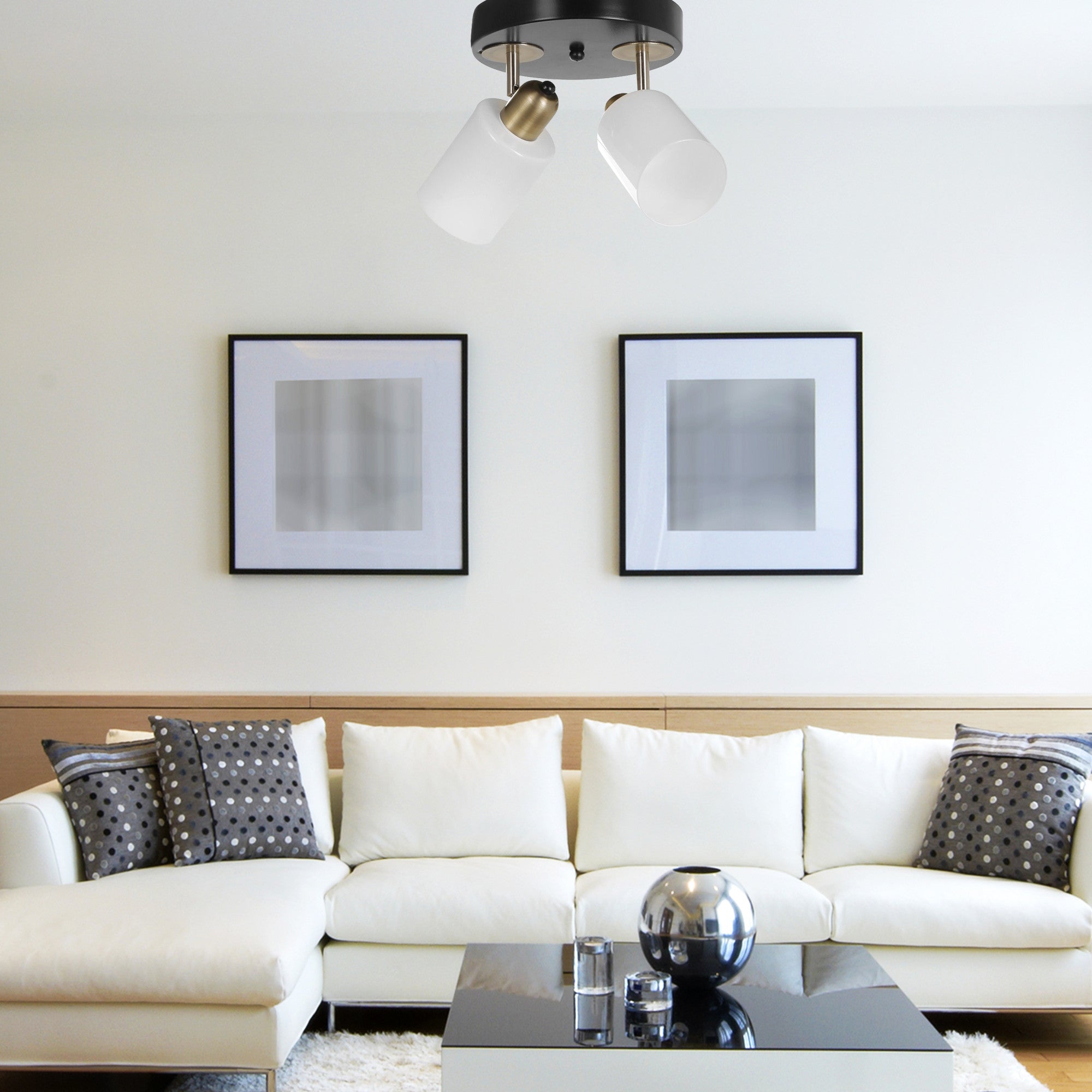 Candeeiro de Teto – 20 cm – Preto e Branco – Metálico com vidro