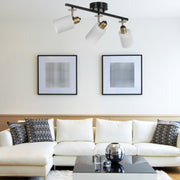 Candeeiro de Teto – 12cm x 20cm x 56cm – Preto e Branco – Metálico com Cúpula de Vidro