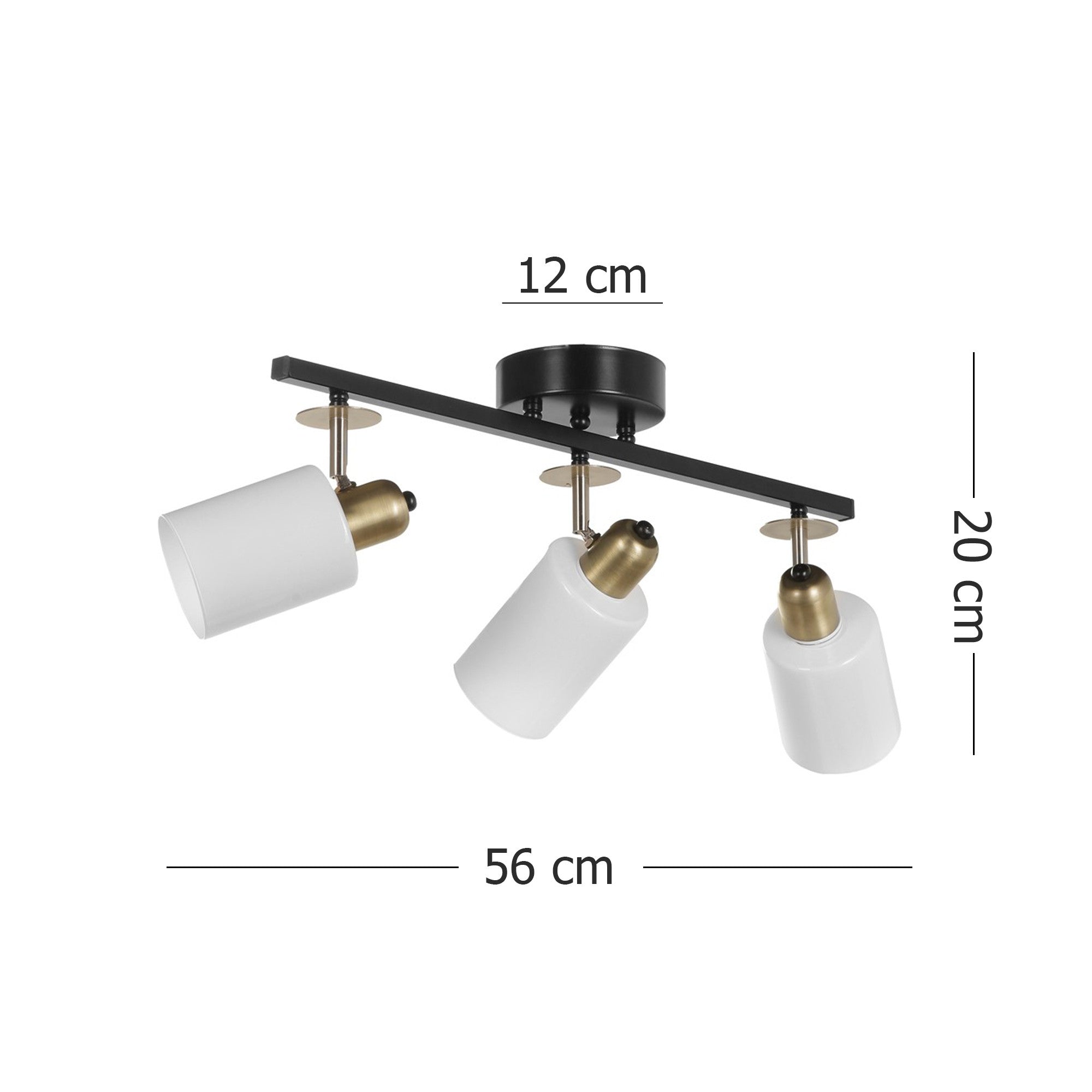 Candeeiro de Teto – 12cm x 20cm x 56cm – Preto e Branco – Metálico com Cúpula de Vidro