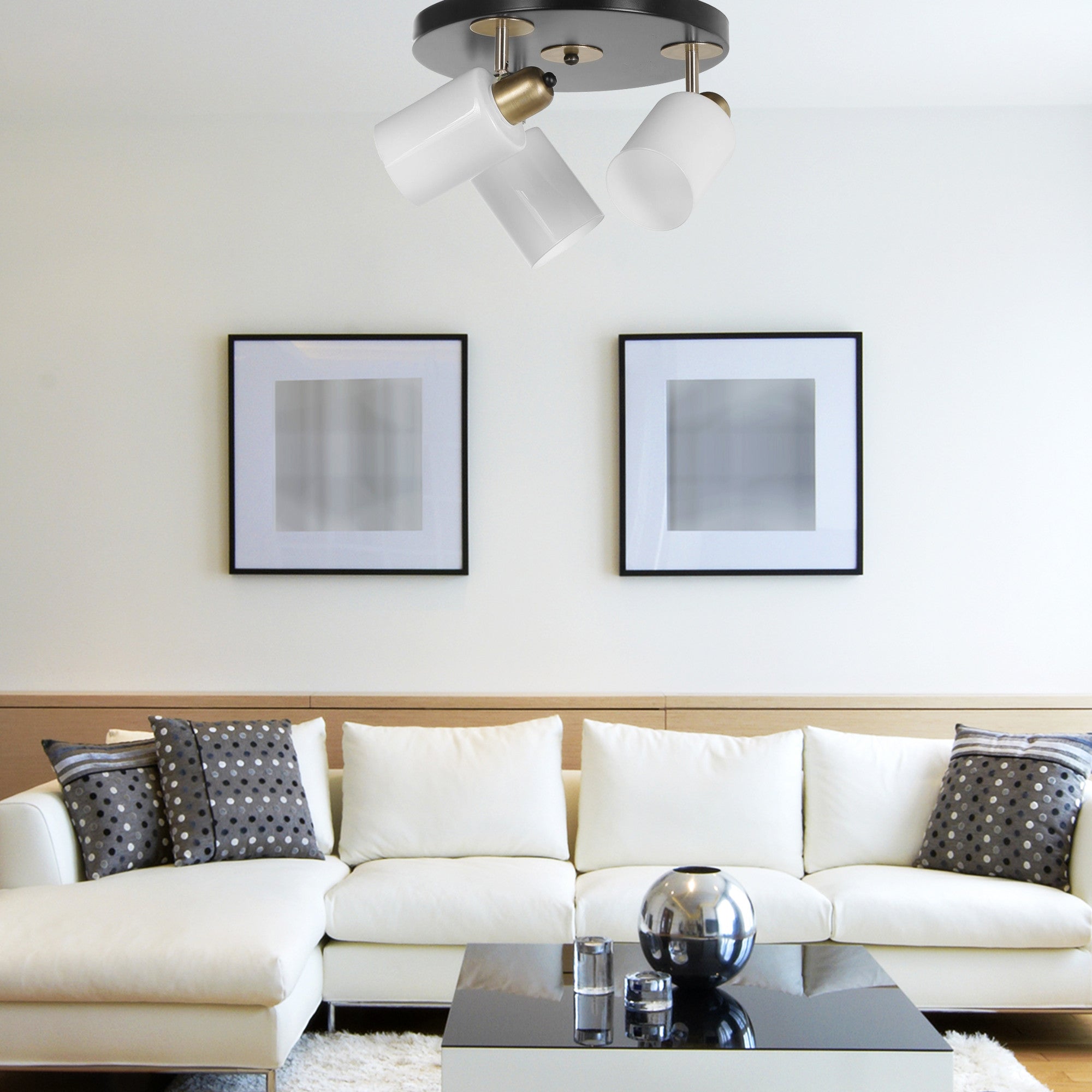 Candeeiro de Teto – 30 cm – Preto e Branco – Metal e Vidro