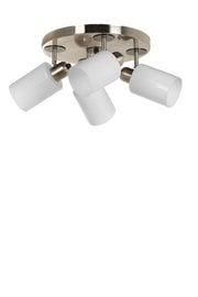 Candeeiro de Teto – 30 cm diâmetro, 20 cm altura, 36 cm comprimento – Branco – Metal e Vidro