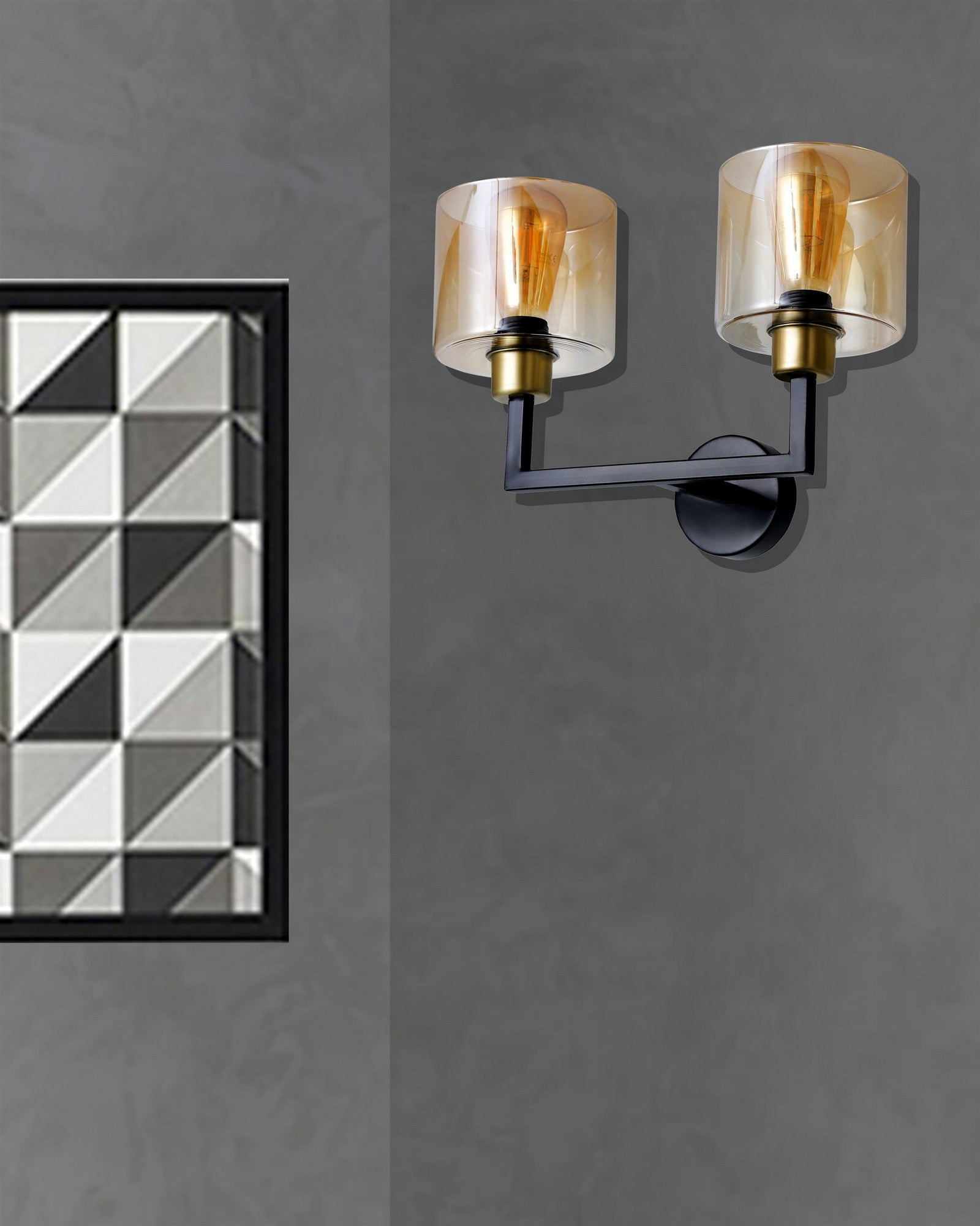 Candeeiro de Parede – 35 x 20 x 26 cm – Vintage – Metal e Vidro