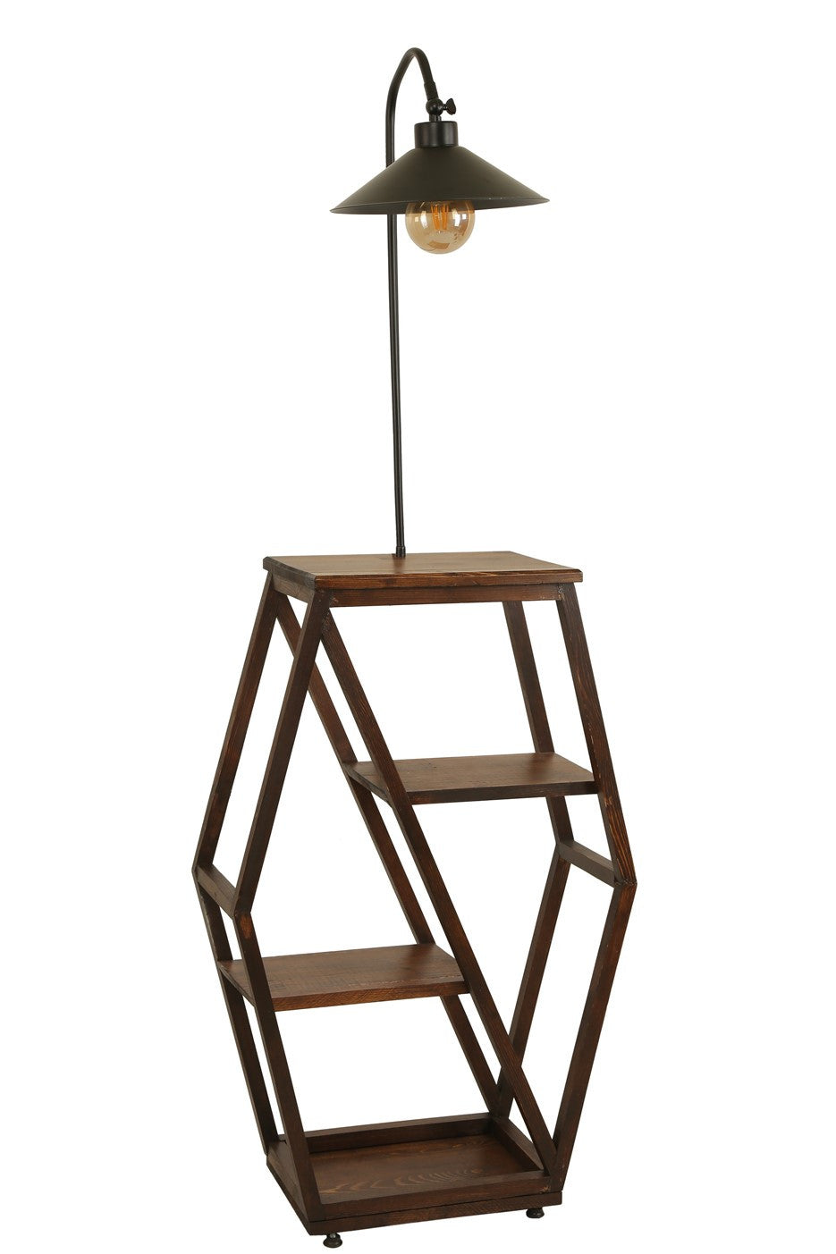 Candeeiro de Pé – 165 cm – Preto – Metal e Madeira de Fir