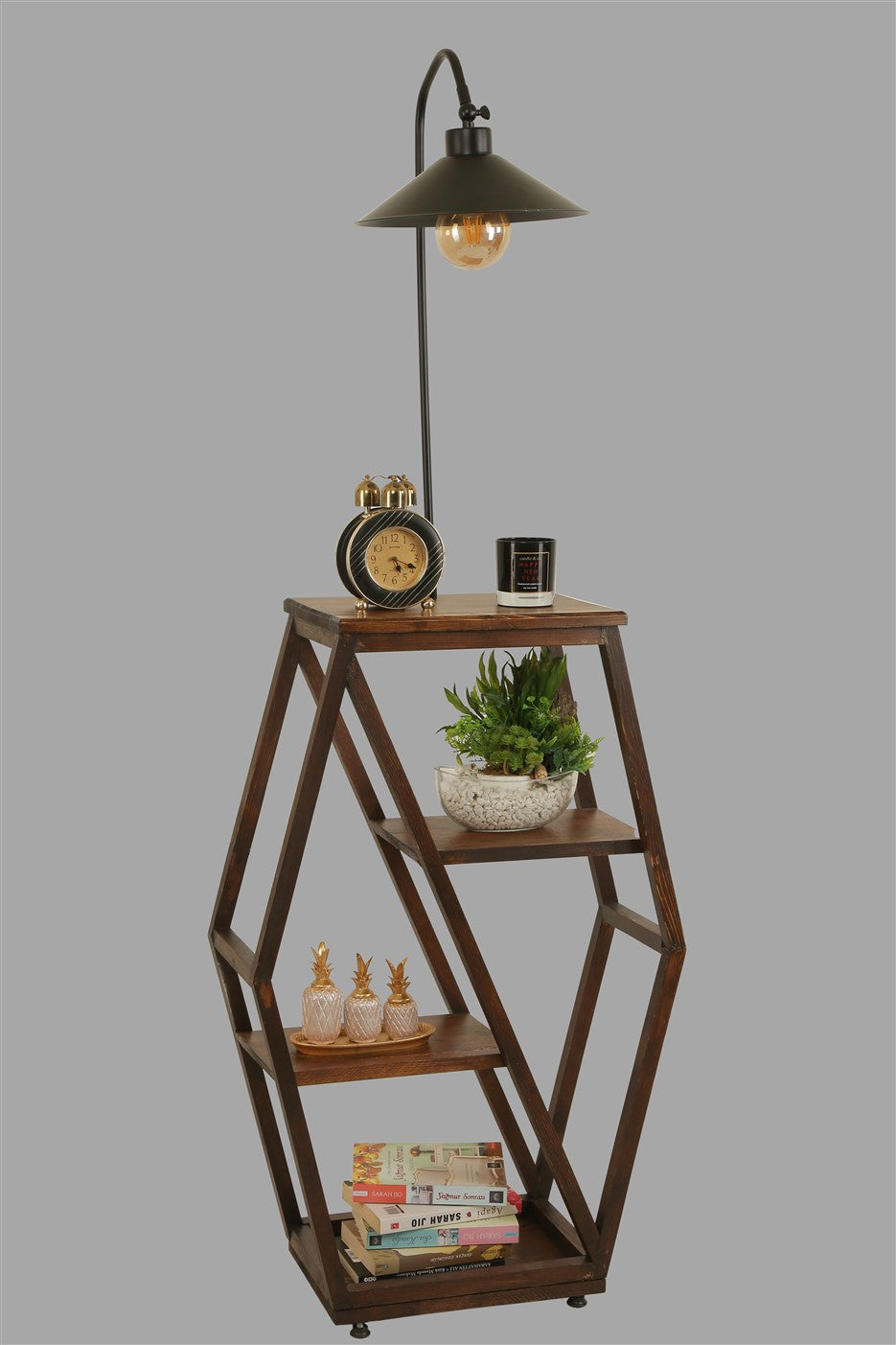 Candeeiro de Pé – 165 cm – Preto – Metal e Madeira de Fir
