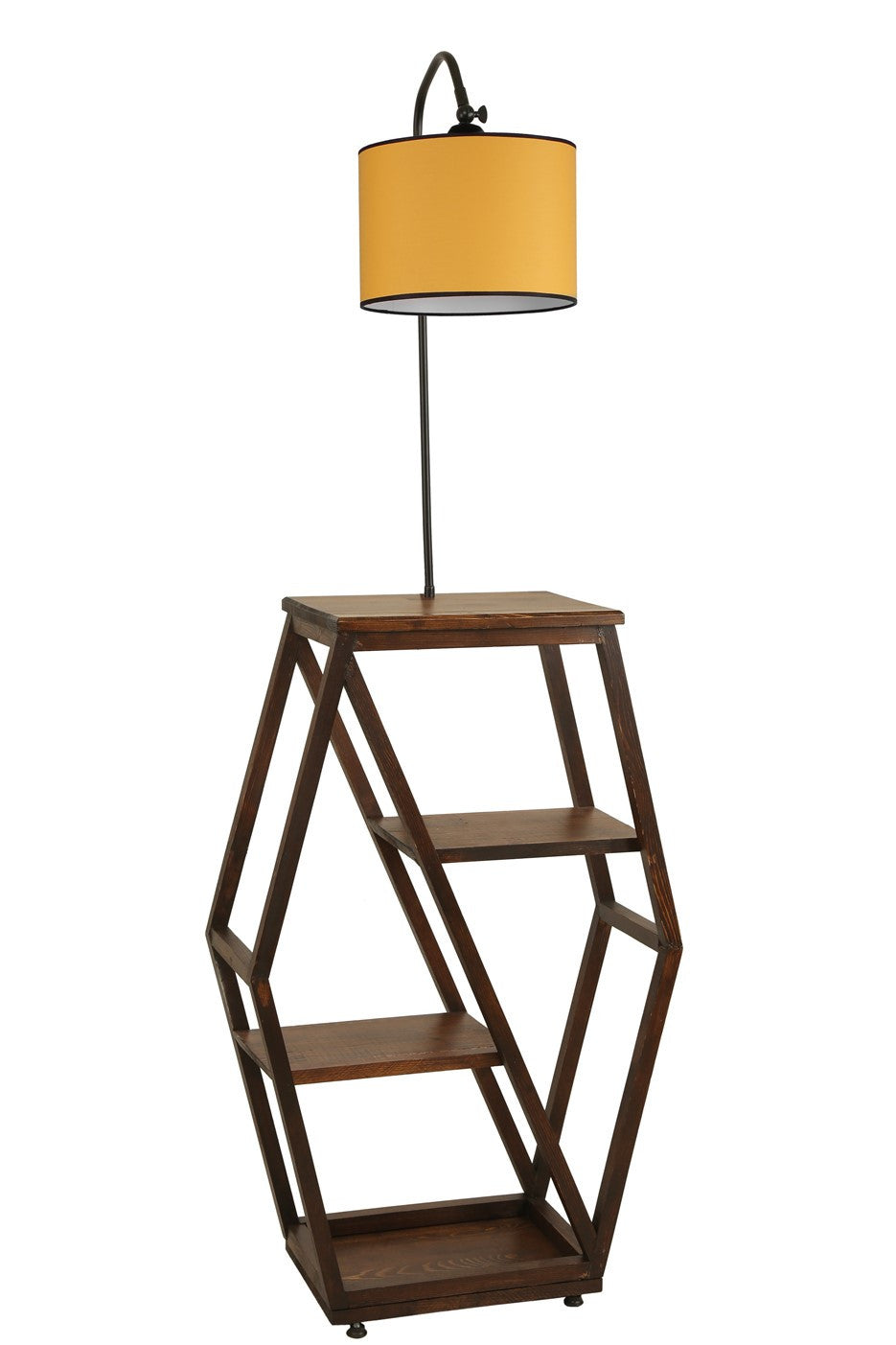 Candeeiro de Pé – 165 cm – Amarelo – Metal e Madeira de Fir