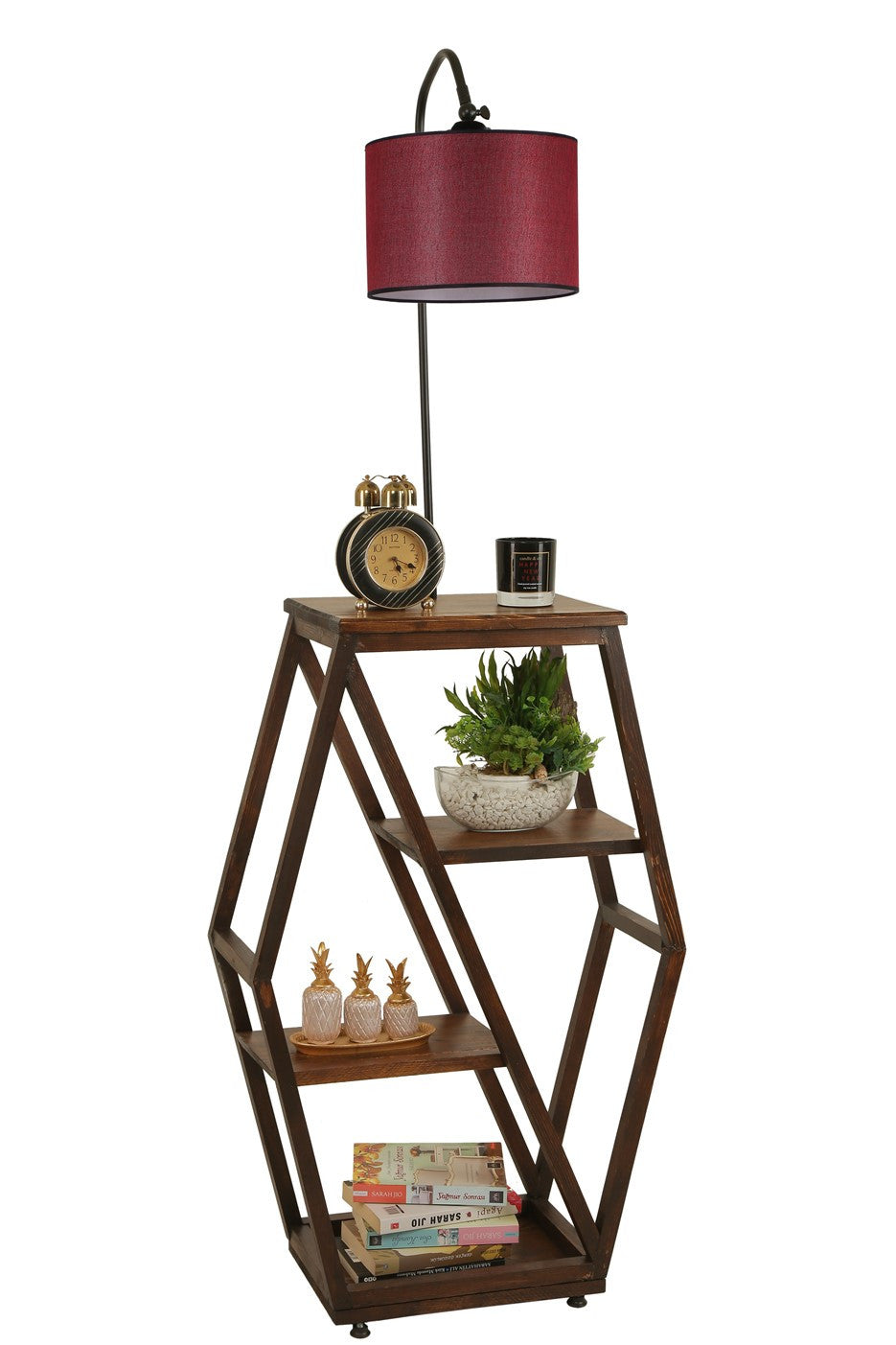 Candeeiro de Pé – 165 cm – Vermelho Carmin – Metal e Madeira de Fir