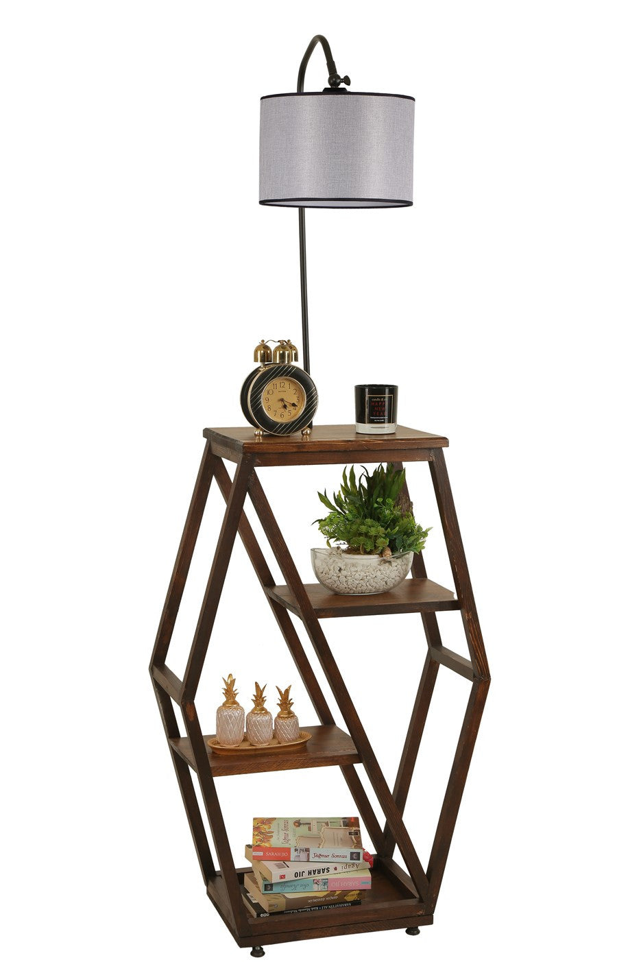 Candeeiro de Pé – 165 cm – Cinza Claro – Metal e Madeira Fir