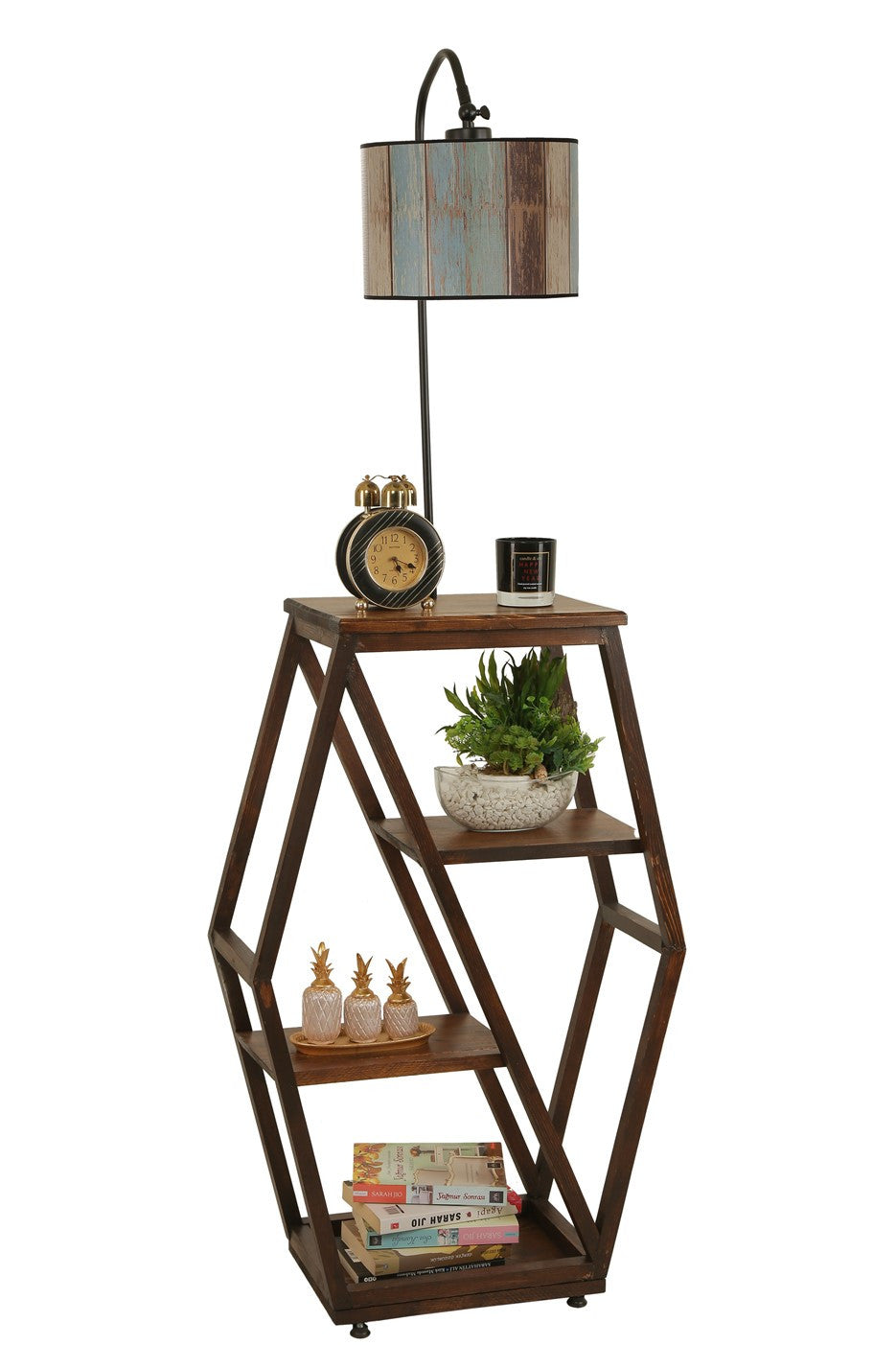 Candeeiro de Pé – 165 cm – Cor noz – Metal e Madeira de Fir