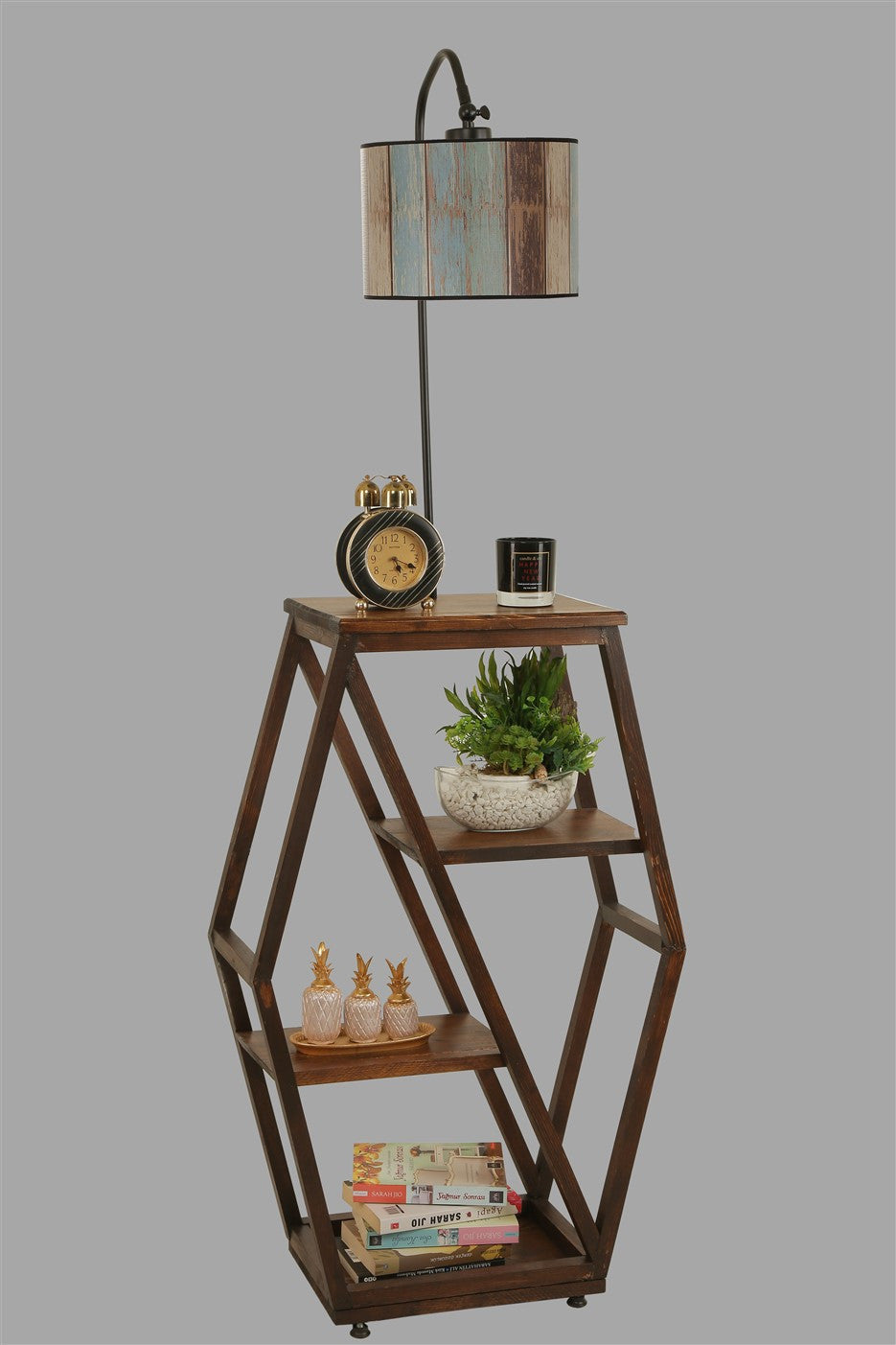 Candeeiro de Pé – 165 cm – Cor noz – Metal e Madeira de Fir