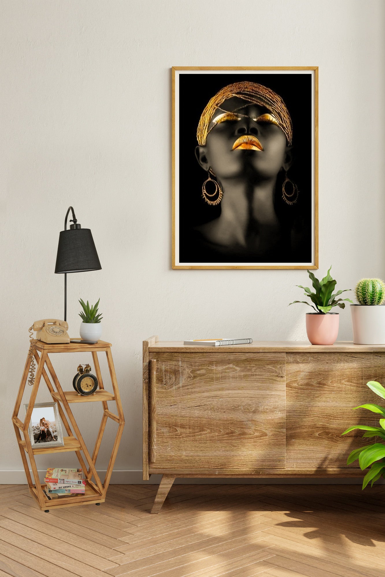 Candeeiro de Pé – 165 cm – Preto – Metal e Madeira de Fir