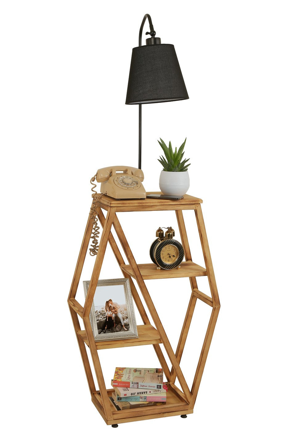Candeeiro de Pé – 165 cm – Preto – Metal e Madeira de Fir