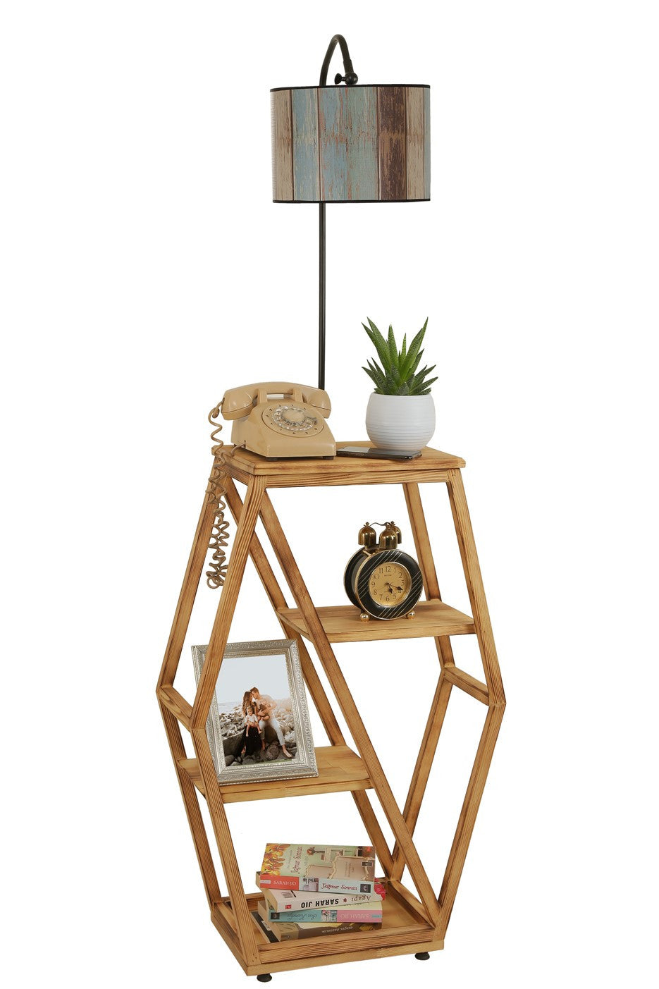 Candeeiro de Pé – 38 x 25 cm – Multicolorido – Metal e Madeira de Fir