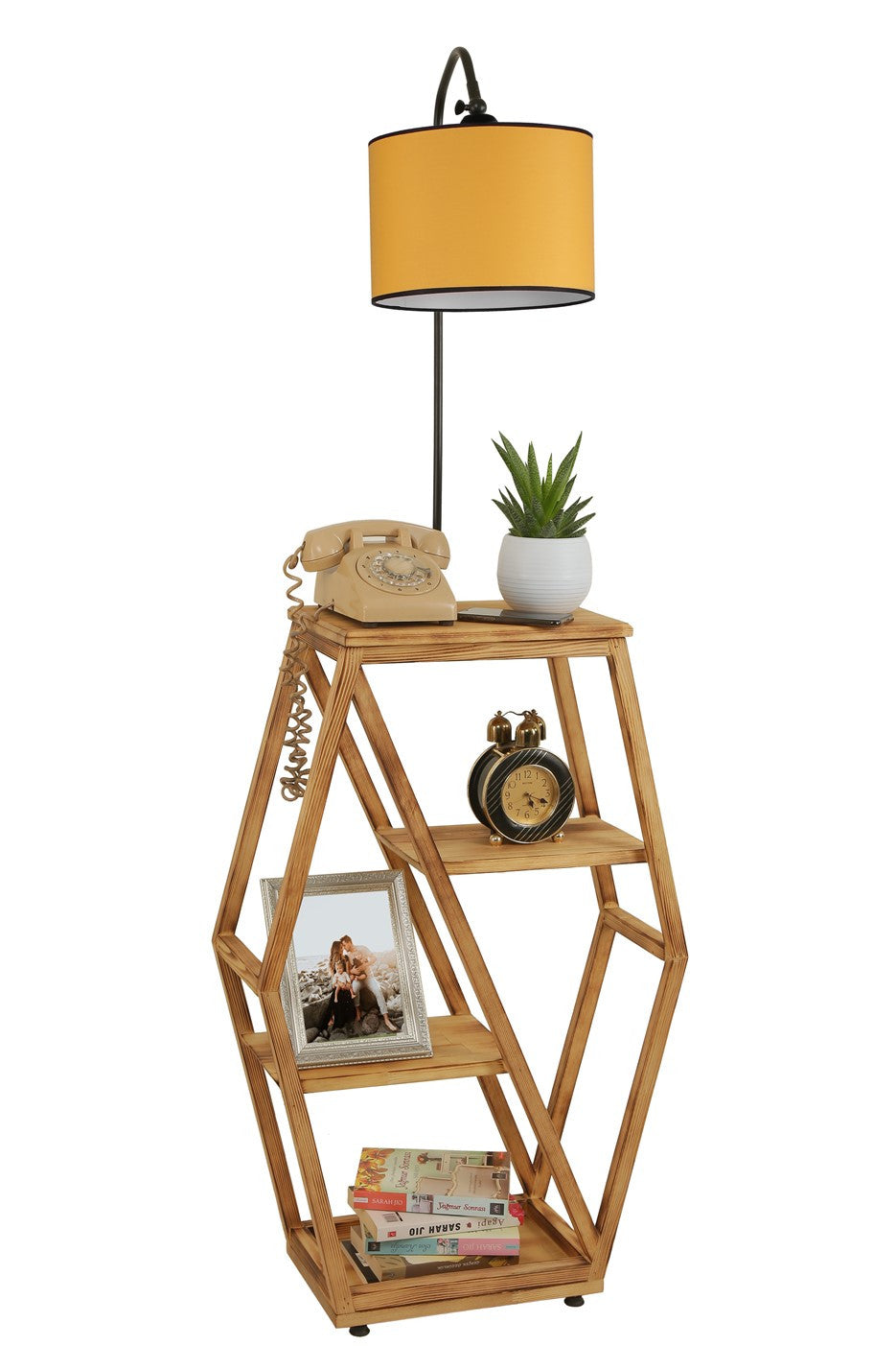 Candeeiro de Pé – 165 cm – Amarelo – Metal e Madeira de Fir