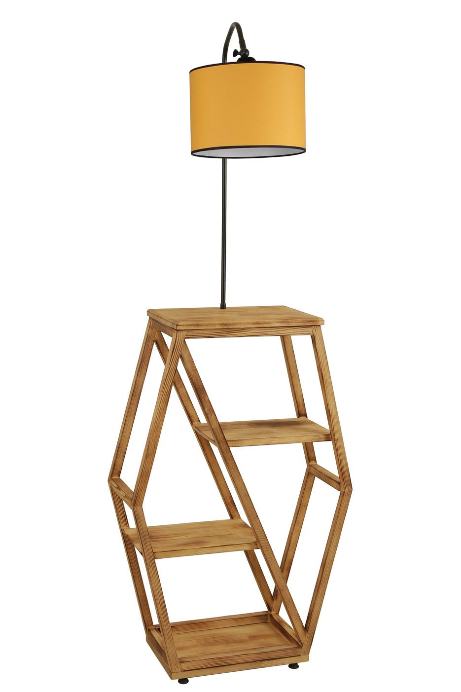 Candeeiro de Pé – 165 cm – Amarelo – Metal e Madeira de Fir