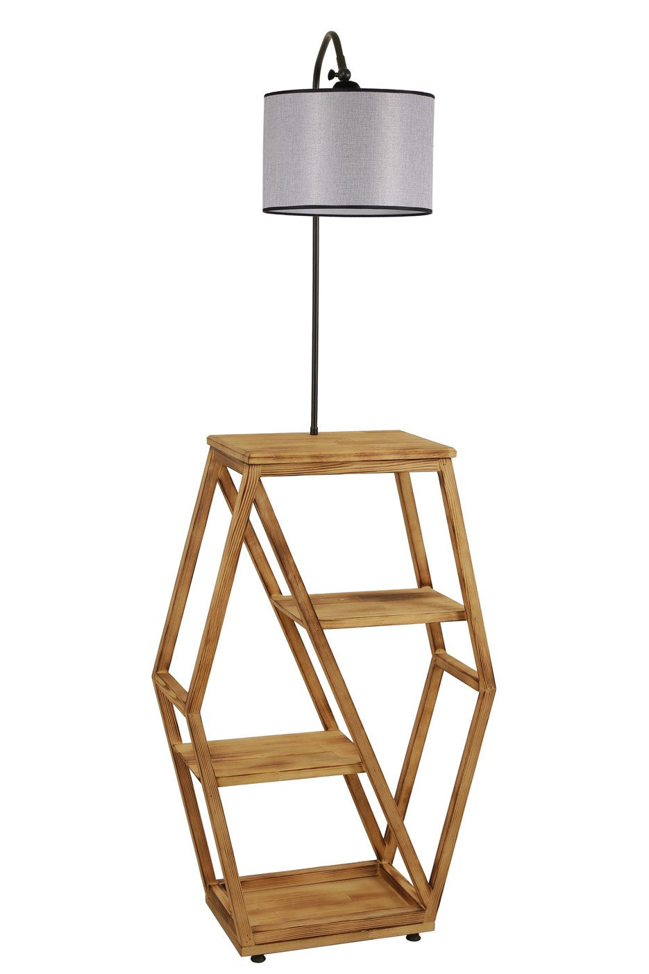 Candeeiro de Pé – 165 cm – Cinza Claro – Metal e Madeira de Fir