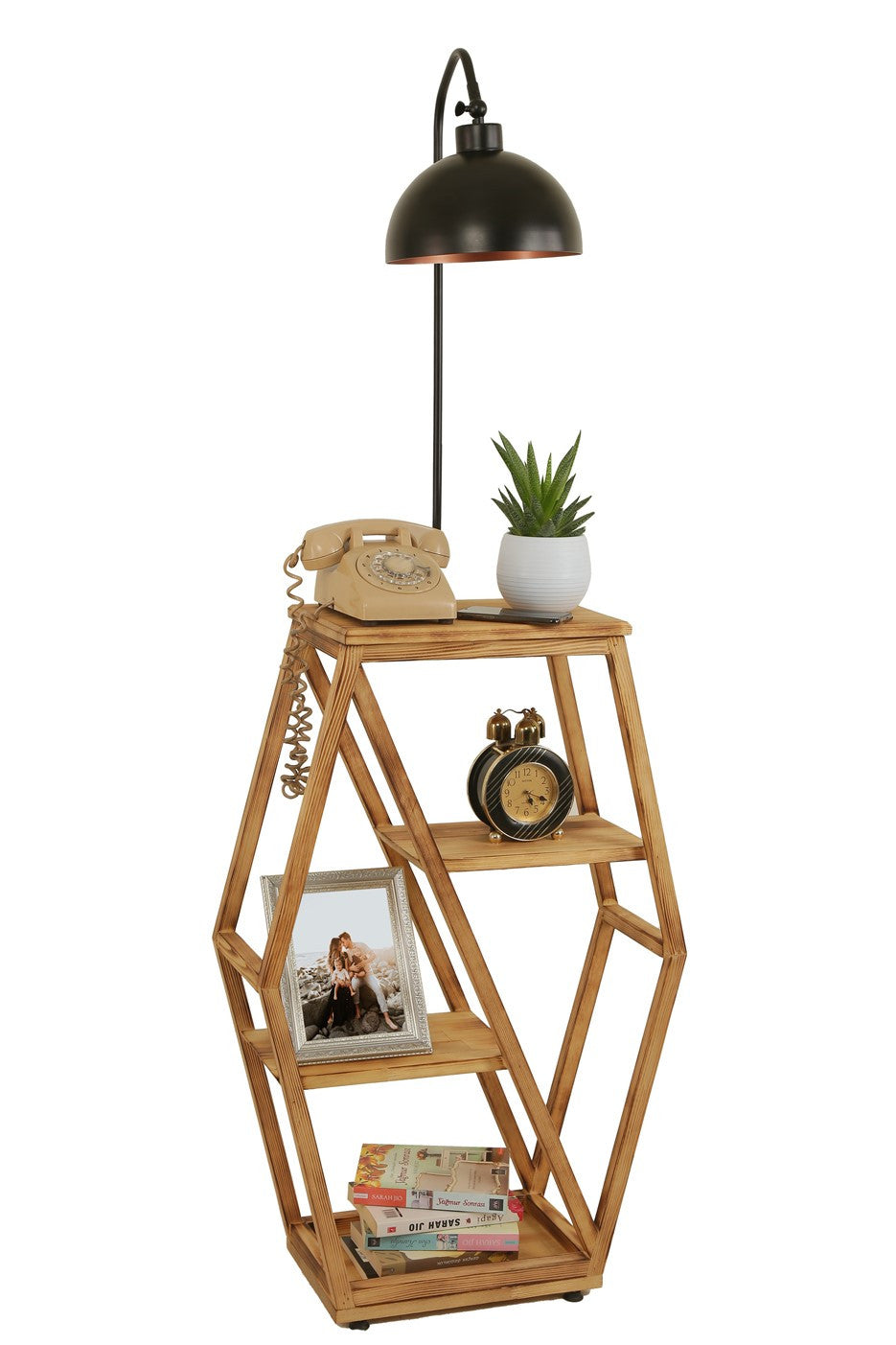 Candeeiro de Pé – 165 cm – Preto e Bronze – Metal e Madeira