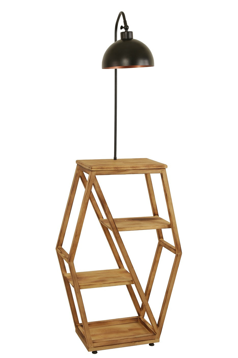 Candeeiro de Pé – 165 cm – Preto e Bronze – Metal e Madeira