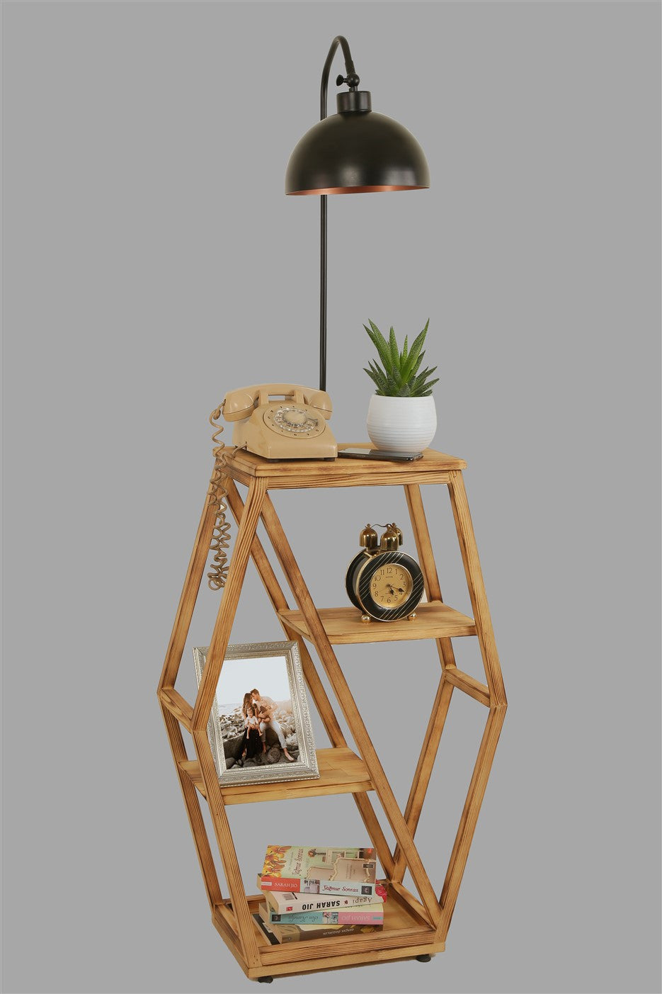 Candeeiro de Pé – 165 cm – Preto e Bronze – Metal e Madeira