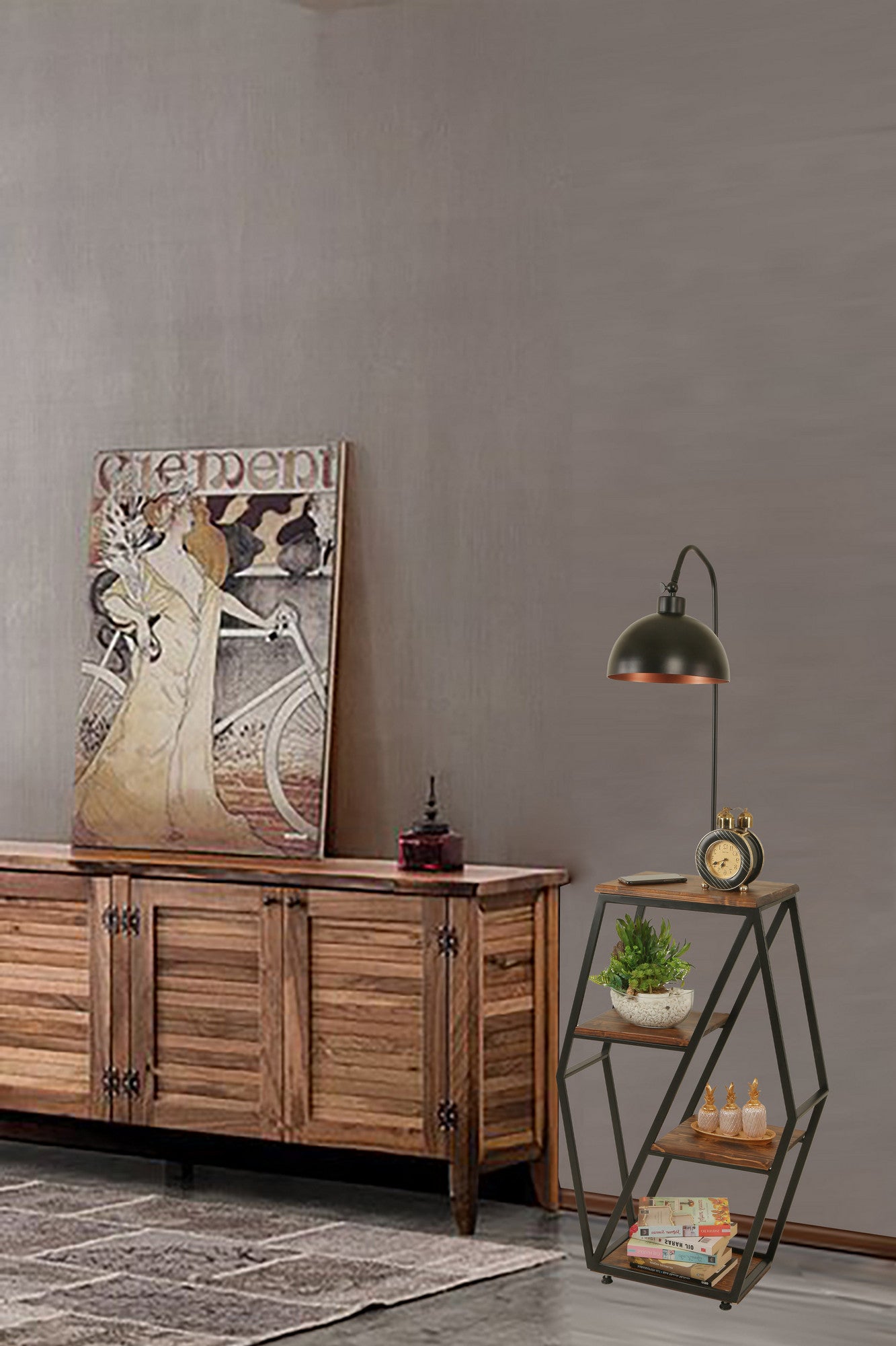 Candeeiro de Pé – 165 cm – Noz – Metal e Madeira de Fir