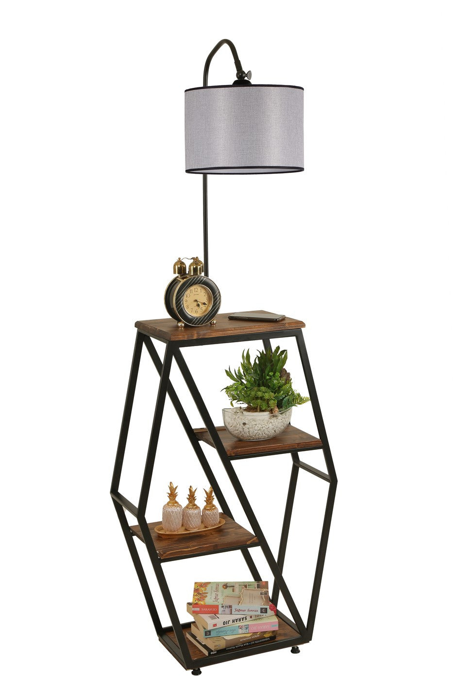 Candeeiro de Pé – 165 cm – Cinza Claro – Metal com suporte de madeira de fir