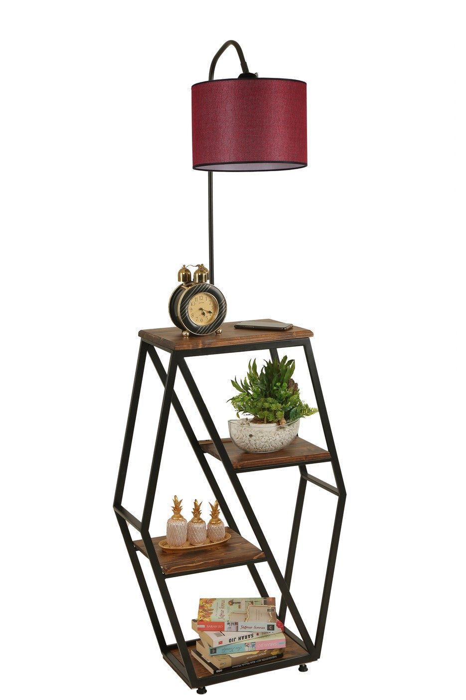 Candeeiro de Pé – 165 cm – Vermelho Carmim – Metal e madeira