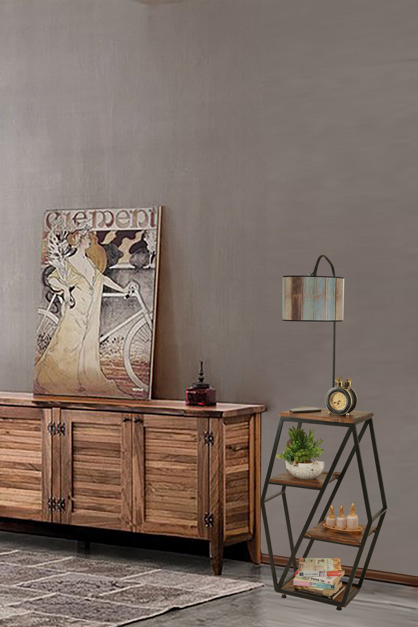 Candeeiro de Pé – 165 cm – Multicolorido – Metal e Madeira