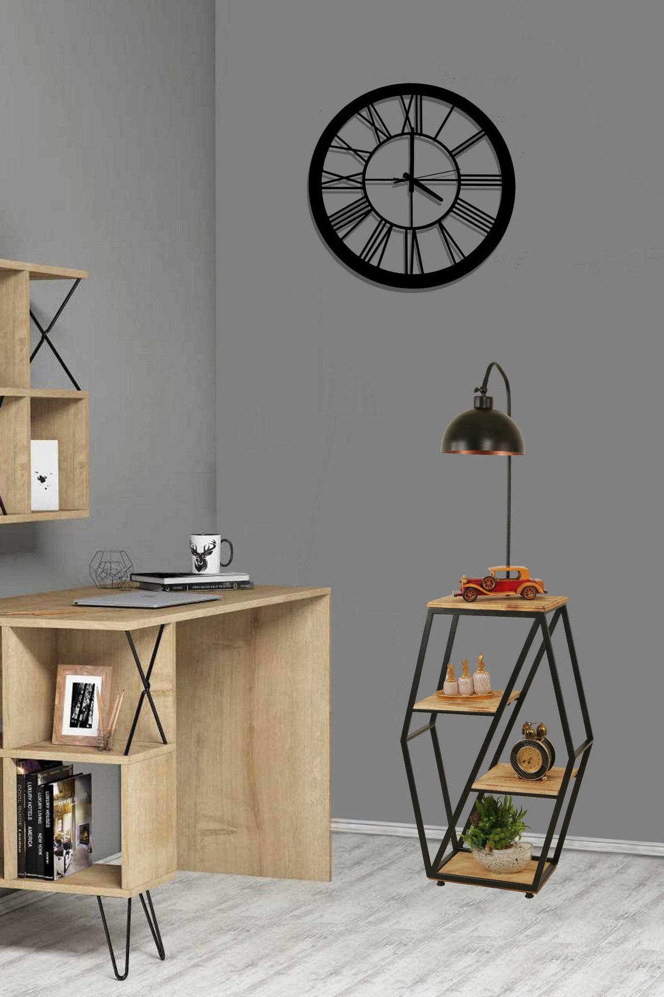 Candeeiro de Pé – 165 cm – Cor vime – Metal e Madeira Fir
