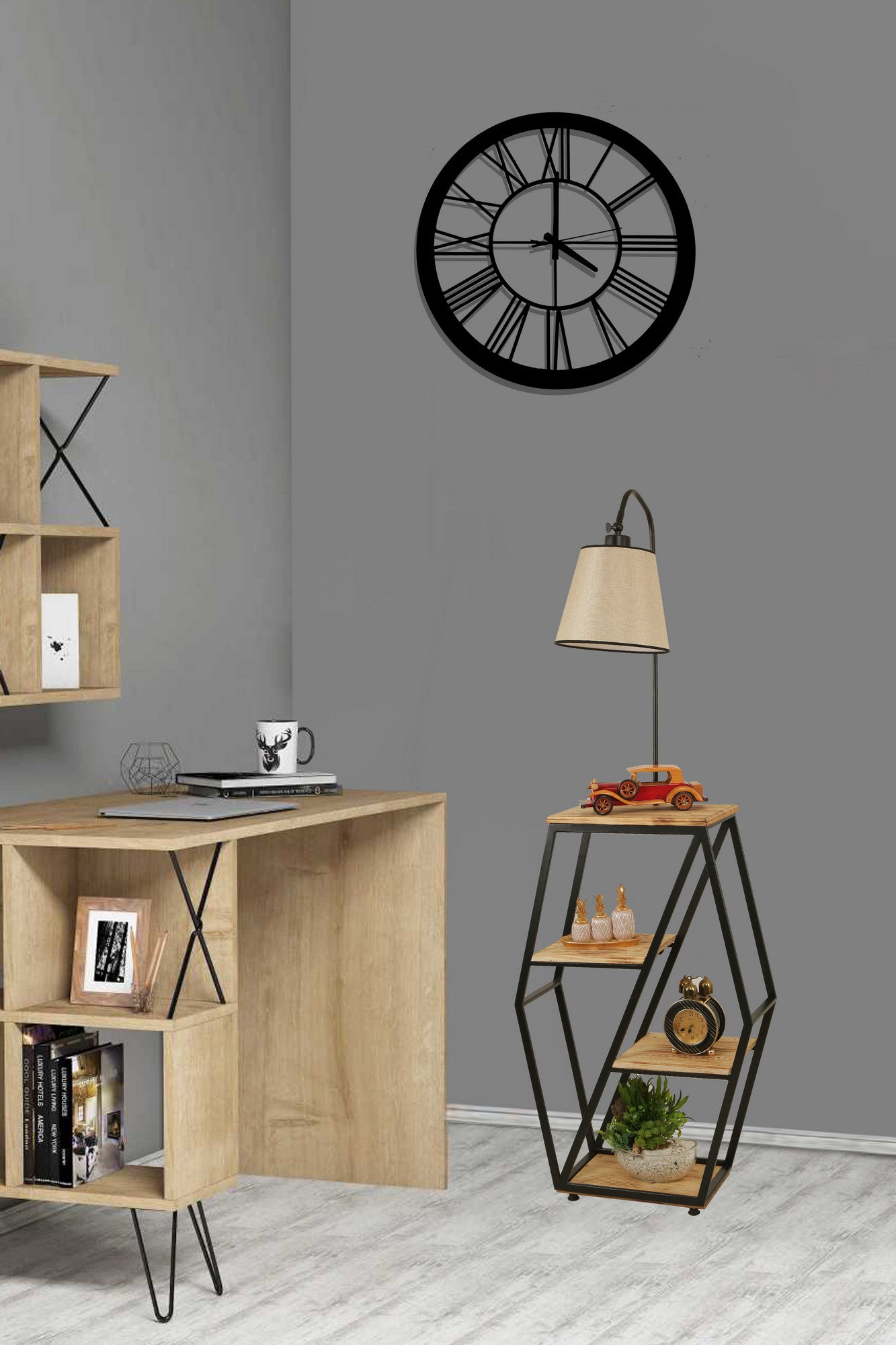 Candeeiro de Pé – 165 cm – Vime – Metal e Madeira de Fir