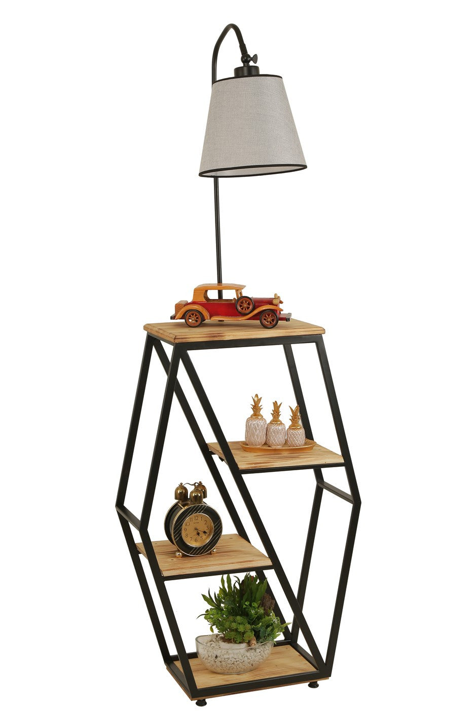Candeeiro de Pé – 165 cm – Cinza claro – Metal e Madeira