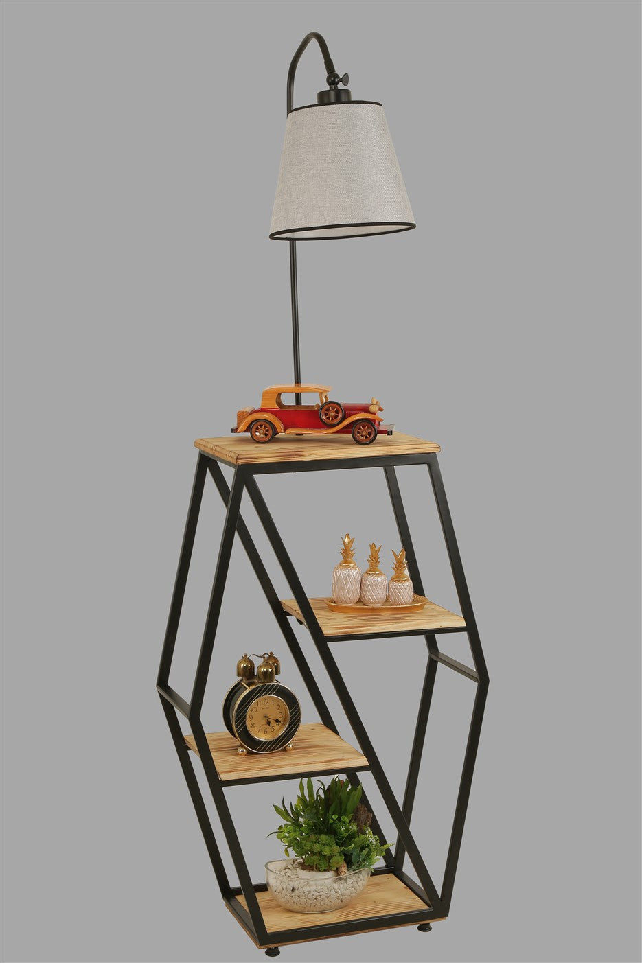 Candeeiro de Pé – 165 cm – Cinza claro – Metal e Madeira