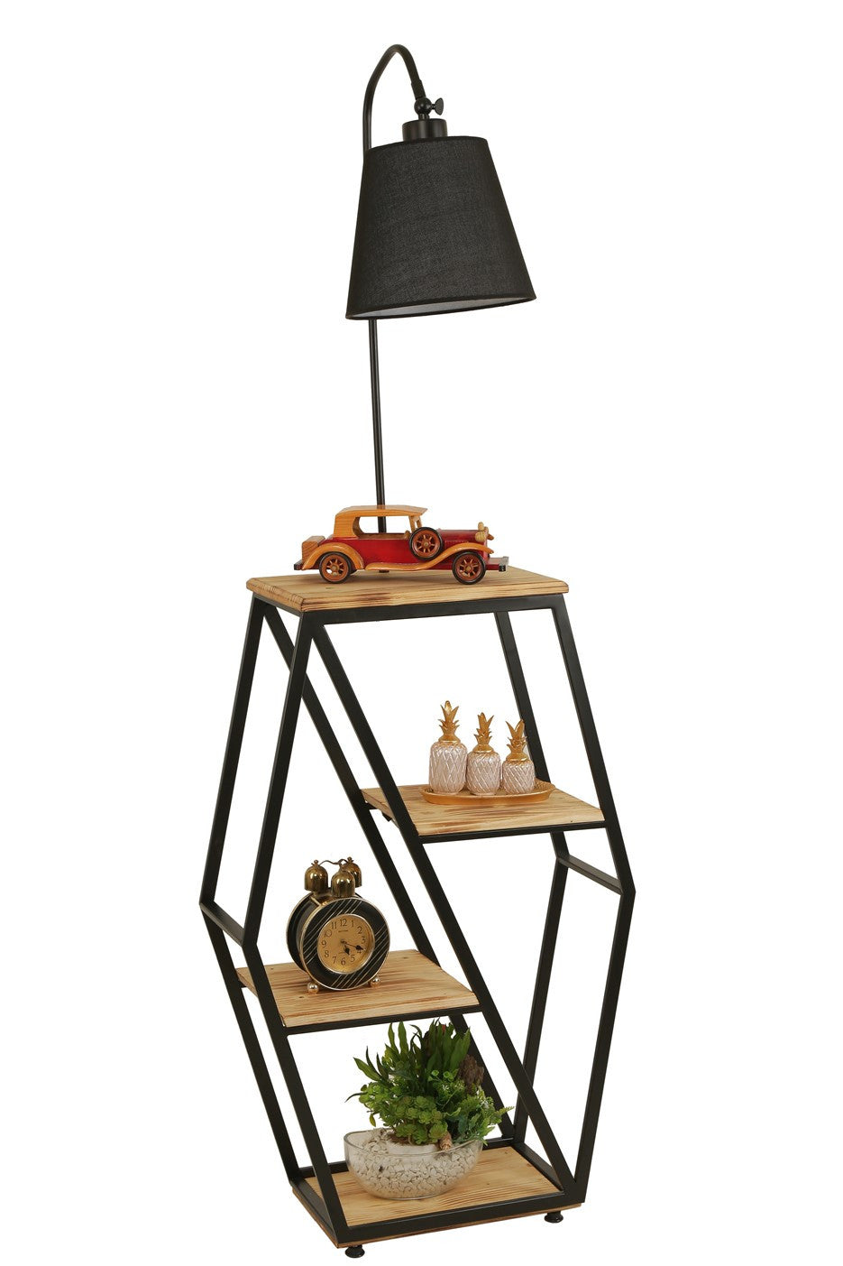 Candeeiro de Pé – 165 cm – Preto – Metal e madeira de fir