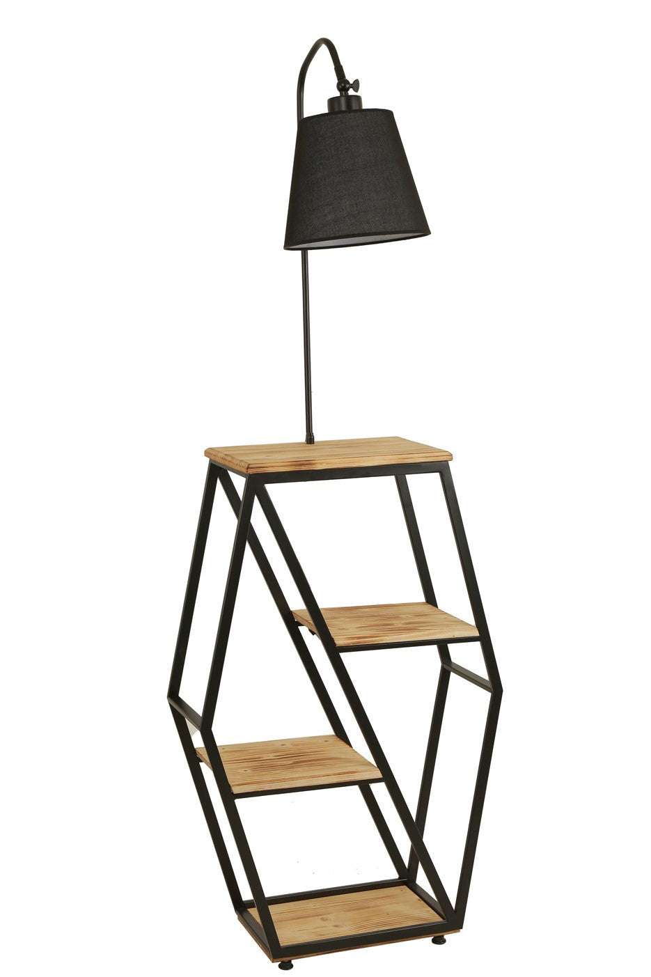 Candeeiro de Pé – 165 cm – Preto – Metal e madeira de fir