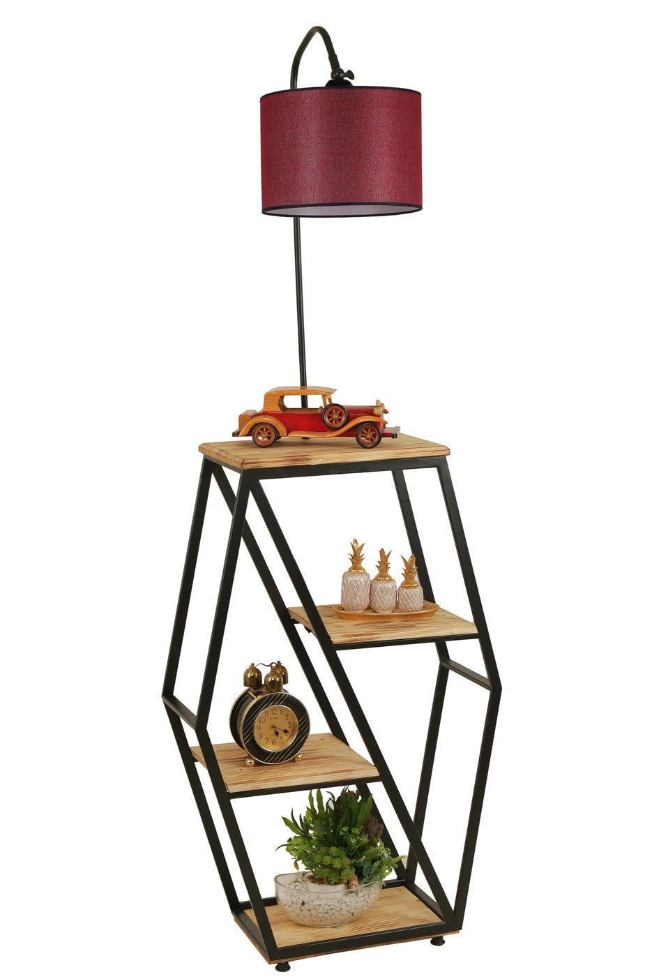 Candeeiro de Pé – 165 cm – Vermelho Carmim – Metal e Madeira de Fir