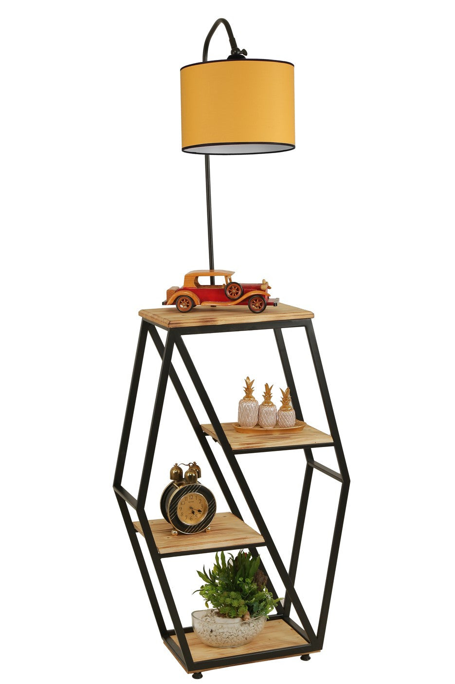 Candeeiro de Pé – 165 cm – Amarelo – Metal e Madeira