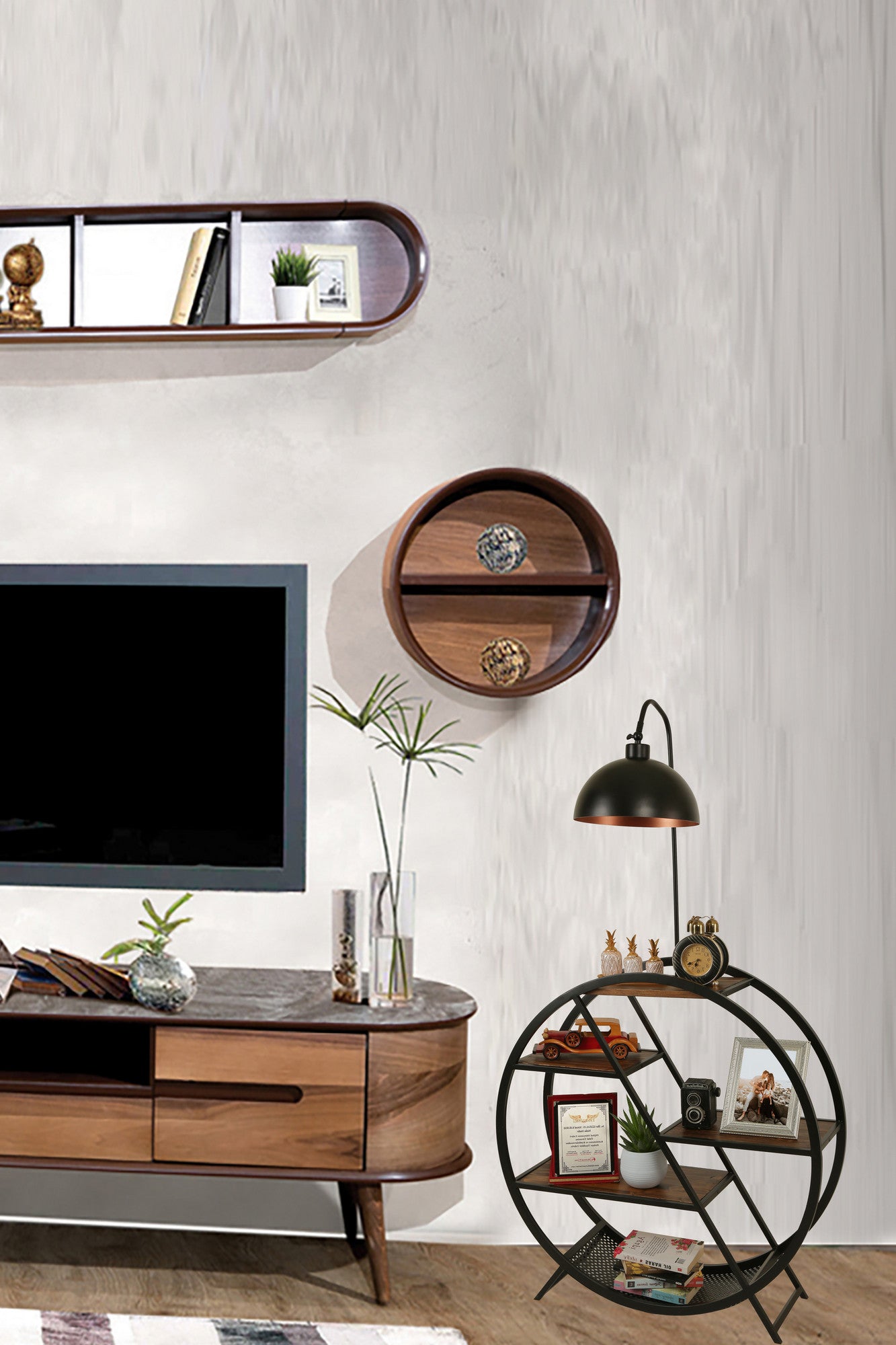 Candeeiro de Pé – 165 cm – Noz – Metal e Madeira de Fir
