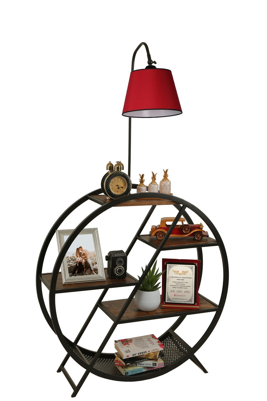 Candeeiro de Pé – 165 cm – Vermelho – Metal e Madeira de Fir