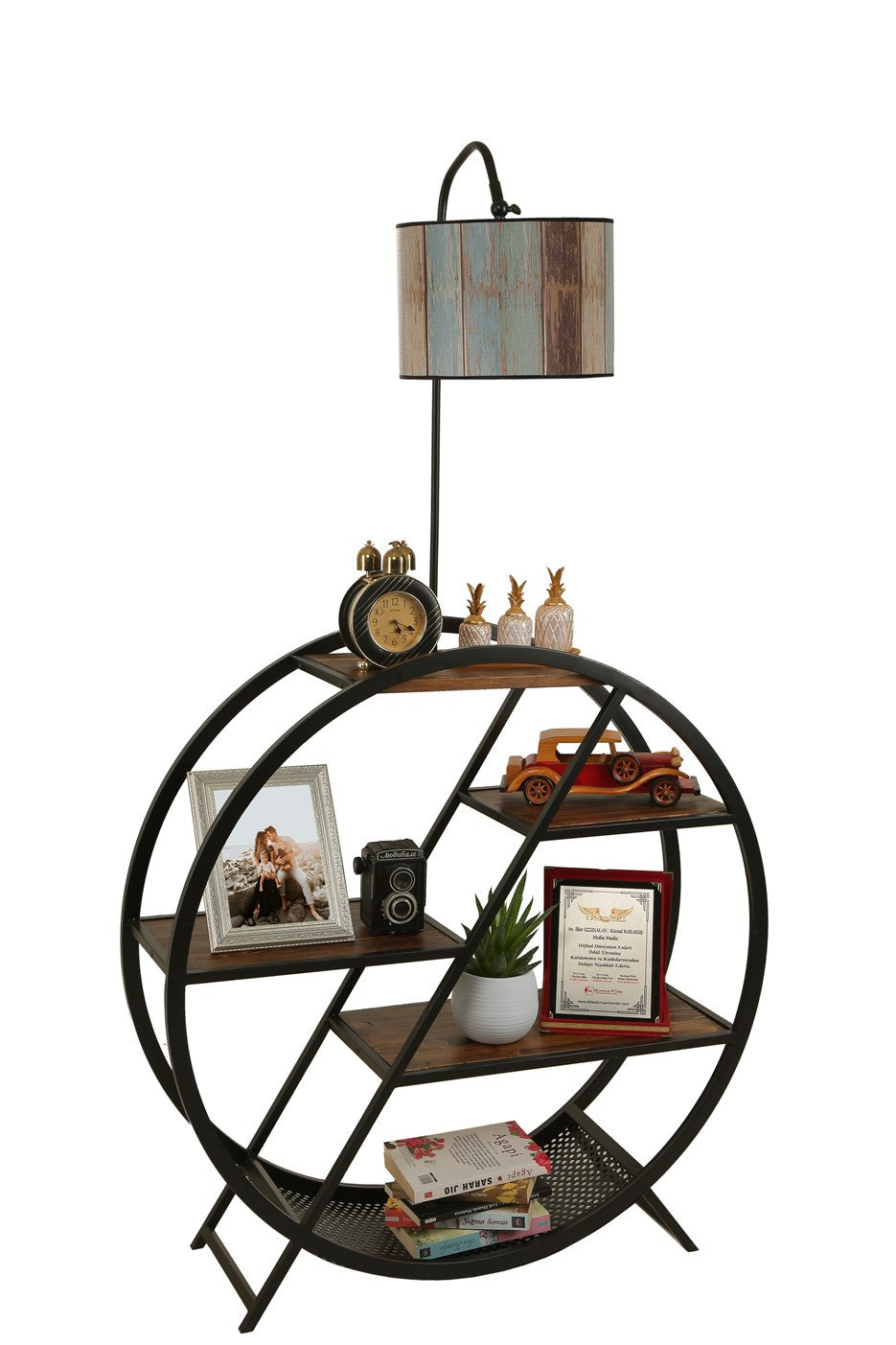 Candeeiro de Pé com Suporte para Livros em Madeira Fir – 165 cm – Multicolorido – Metal