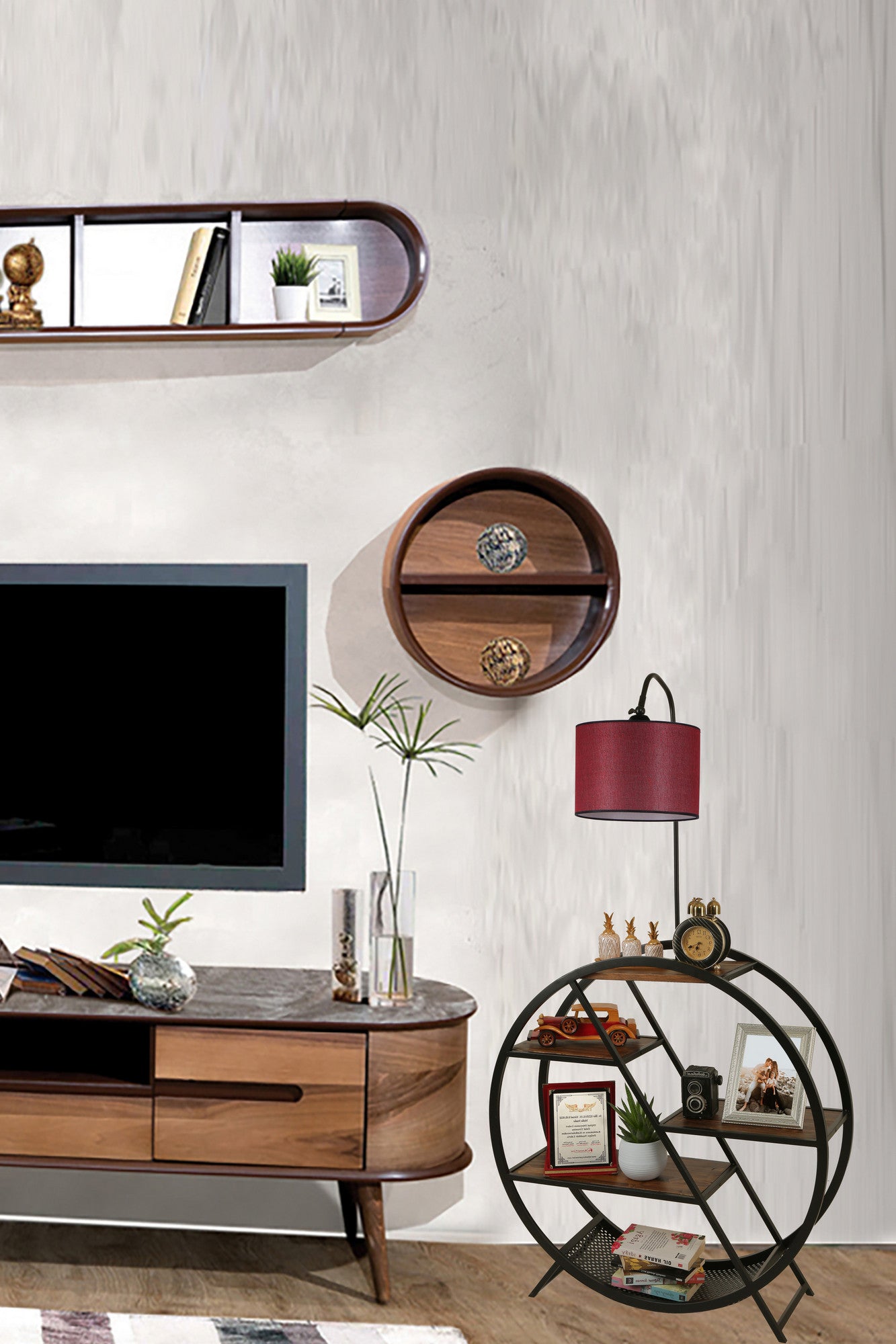 Candeeiro de Pé – 165 cm – Vermelho Bordeaux – Metal e Madeira Fir