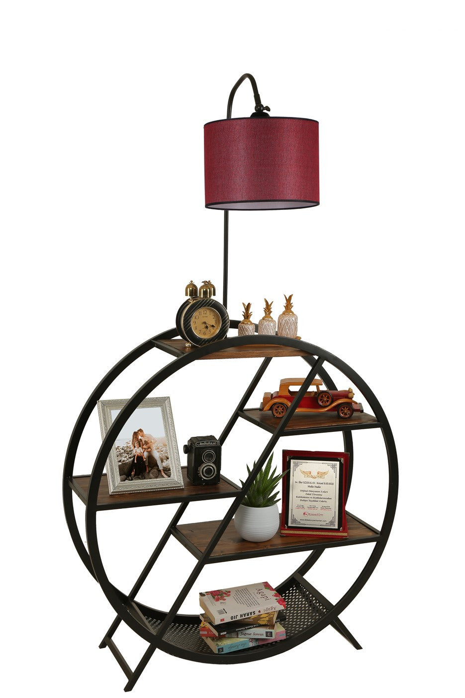 Candeeiro de Pé – 165 cm – Vermelho Bordeaux – Metal e Madeira Fir