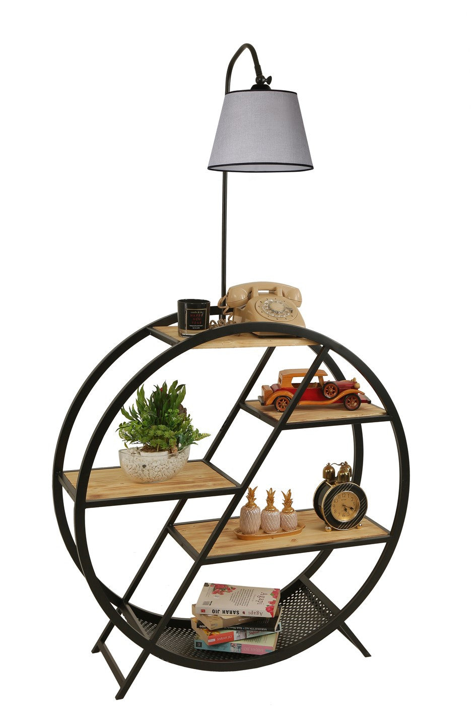 Candeeiro de Pé – 165 cm – Cinza Claro – Metal e Madeira