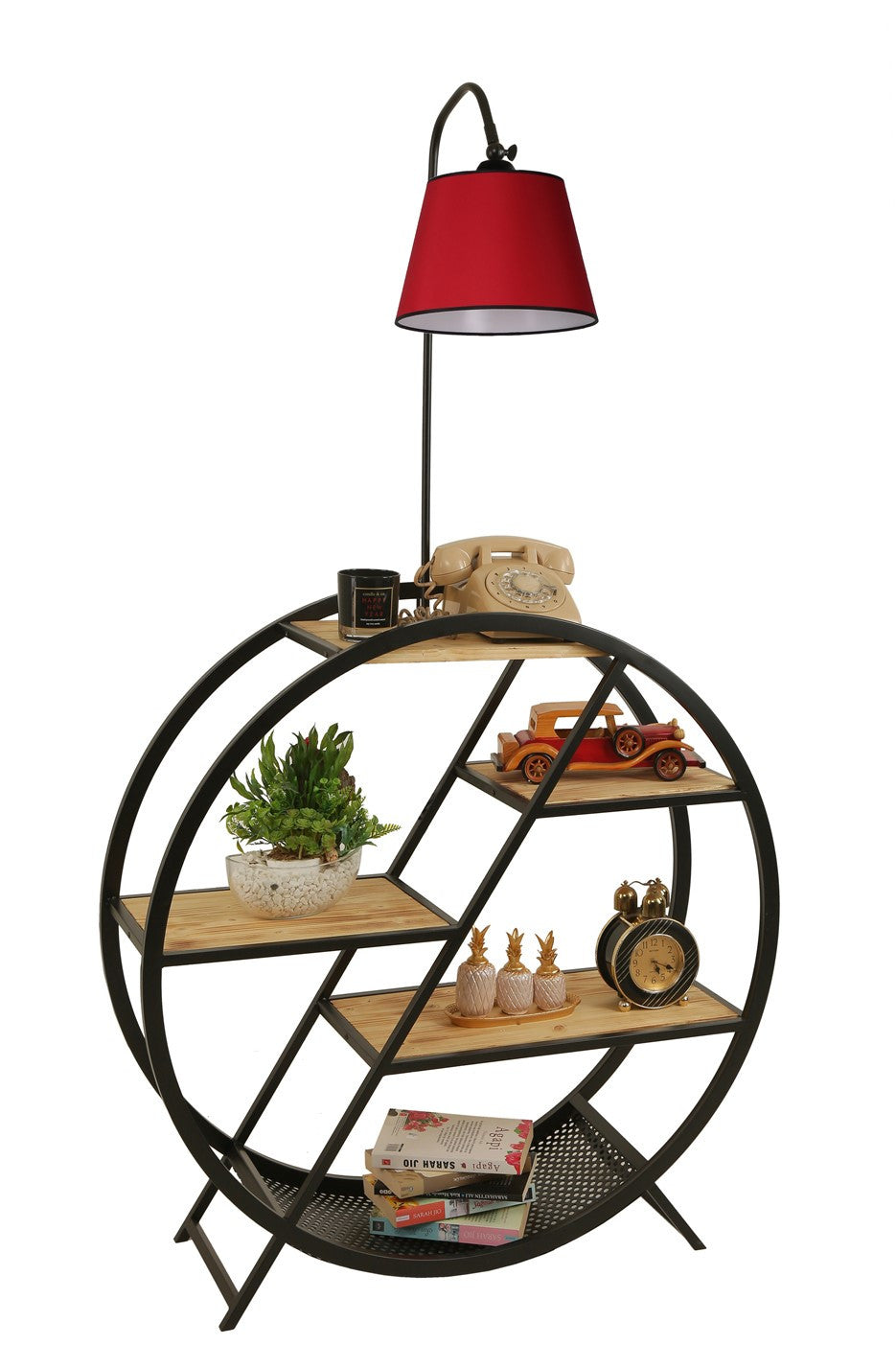 Candeeiro de Pé – 165 cm – Vermelho – Metal e Madeira