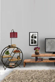 Candeeiro de Pé – 165 cm – Vermelho Bordeaux – Metal e Madeira de Fir