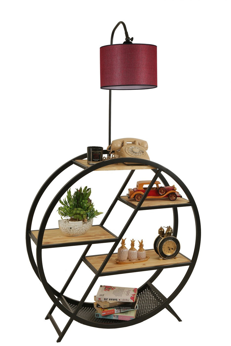Candeeiro de Pé – 165 cm – Vermelho Bordeaux – Metal e Madeira de Fir