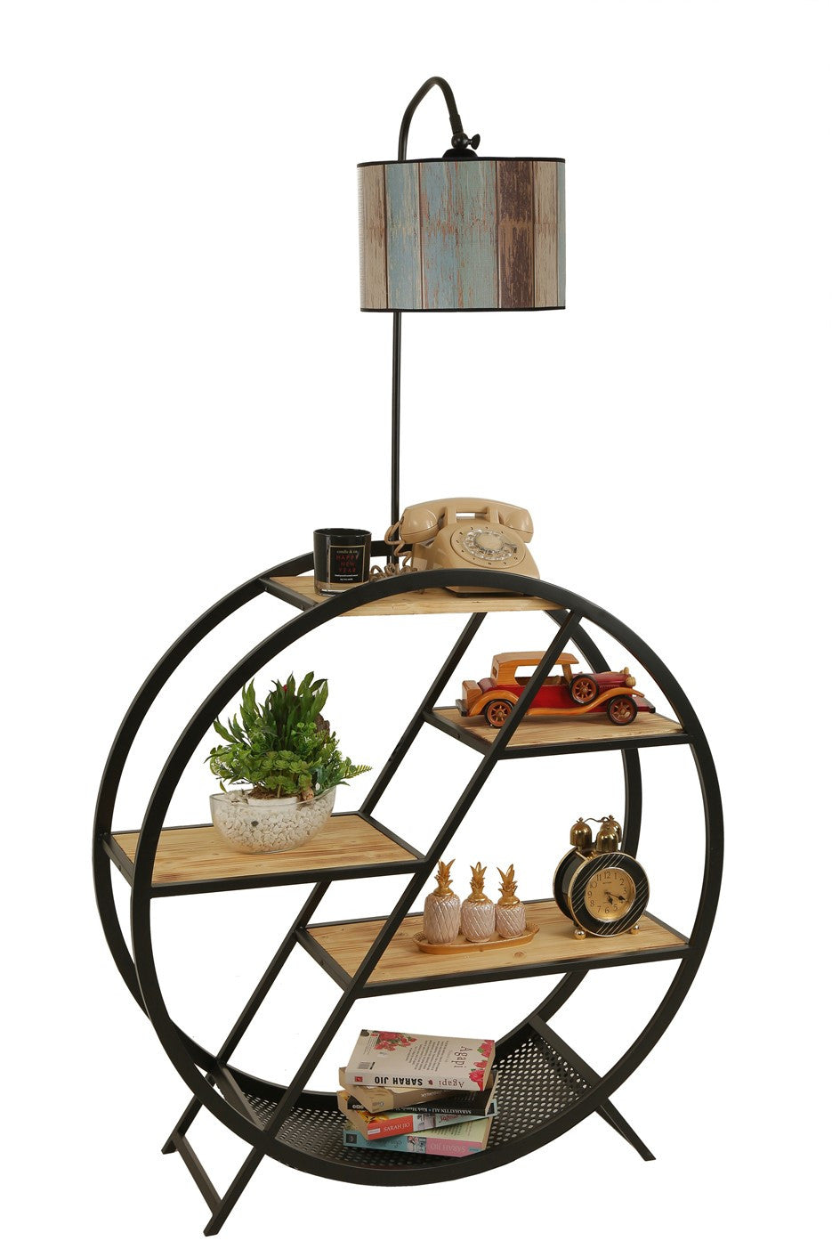 Candeeiro de Pé – 165 cm – Multicolorido – Metal e Madeira de Pinheiro